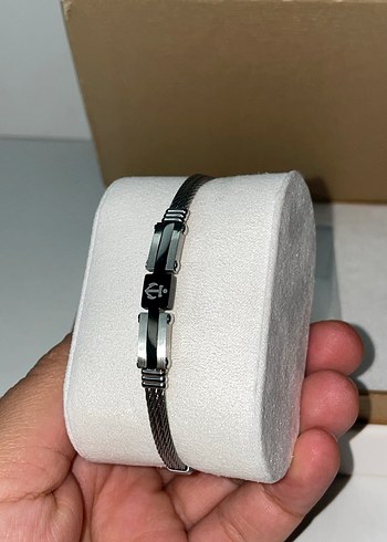 Minimalist Çapa Desenli Siyah,Gümüş renkl Erkek Çelik Bileklik - Görsel 2