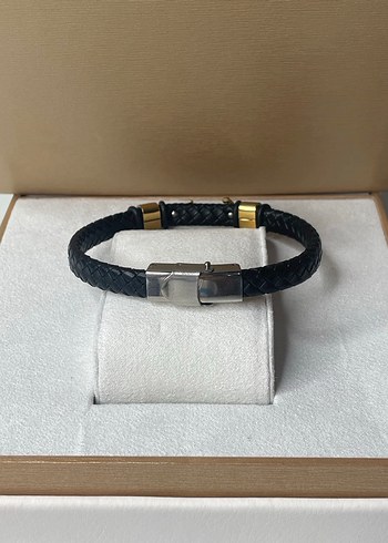 Çapa detaylı örgü kordonlu deri çelik erkek bileklik - Görsel 4