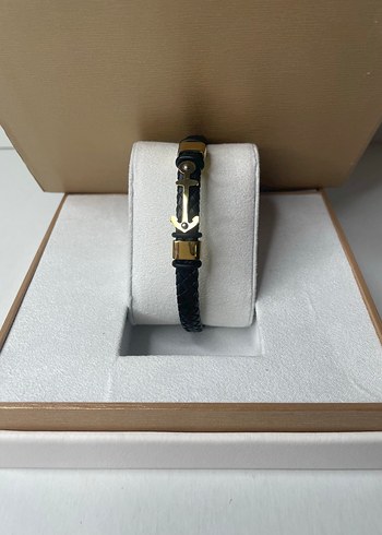 Çapa detaylı örgü kordonlu deri çelik erkek bileklik - Görsel 2