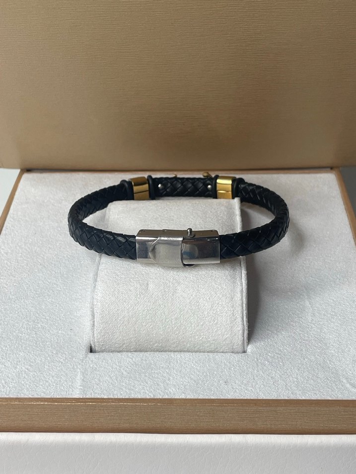 Çapa detaylı örgü kordonlu deri çelik erkek bileklik - Görsel 4