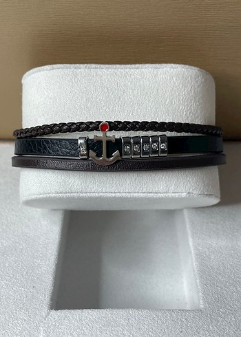 Kahverengi Çapa detaylı örgülü deri ve çelik erkek bileklik - Görsel 3