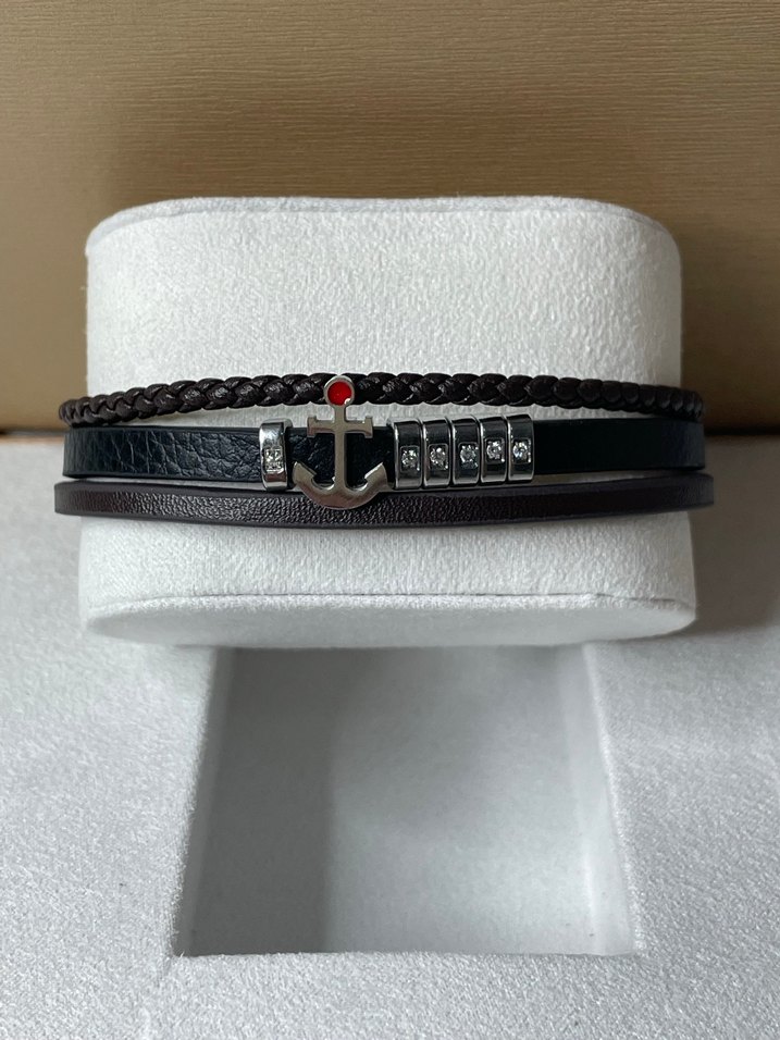 Kahverengi Çapa detaylı örgülü deri ve çelik erkek bileklik - Görsel 3