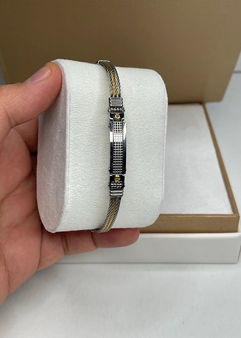 Minimalist Gümüş ve Altın renk detaylı Çelik Erkek Bileklik - Görsel 2