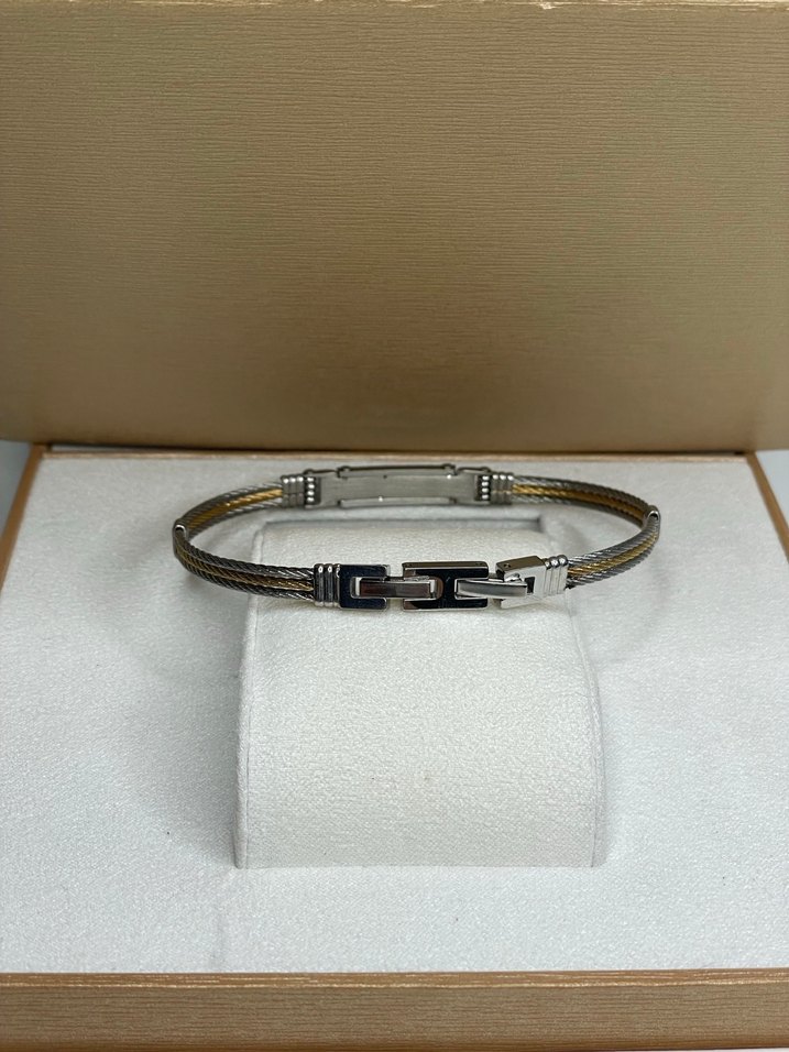 Minimalist Gümüş ve Altın renk detaylı Çelik Erkek Bileklik - Görsel 3