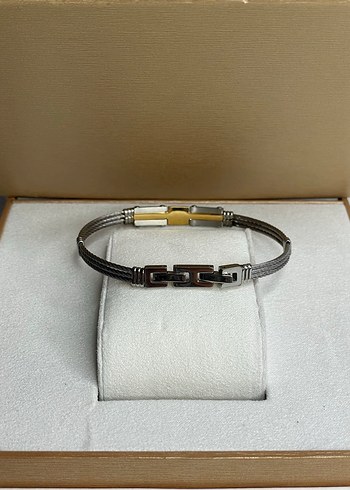 Gümüş ve Altın Detaylı Minimalist Çelik Erkek Bileklik - Görsel 3