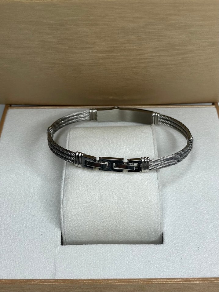 Minimalist Gümüş renk ve Altın renk Çelik Erkek Bileklik - Görsel 3