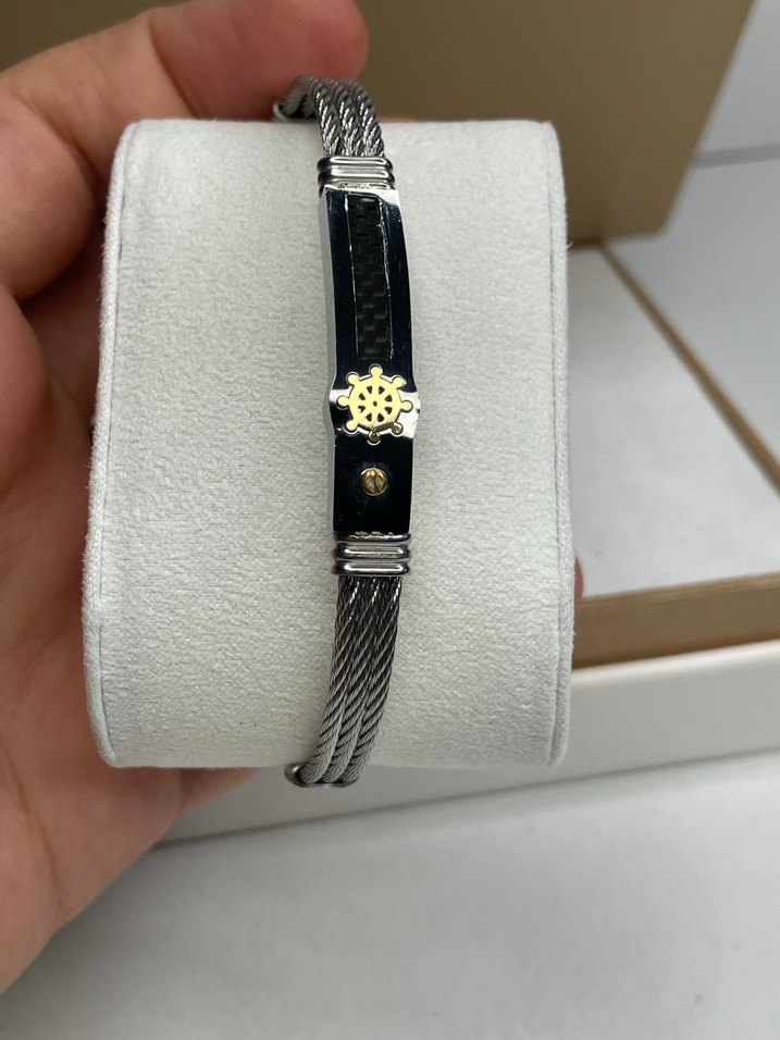 Minimalist Gümüş renk ve Altın renk Çelik Erkek Bileklik - Görsel 2