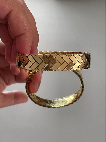 Buğday başağı desenli gold renkli çelik kelepçe bileklik