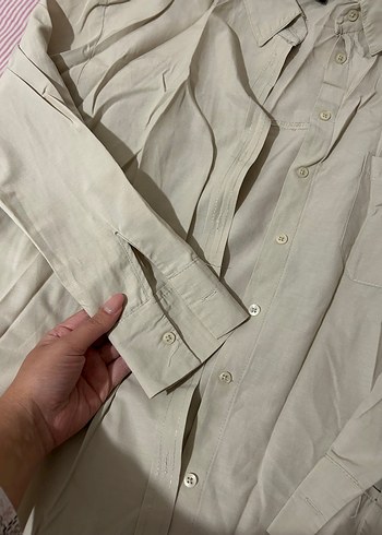 Bej Kadın Keten Gömlek - Görsel 4