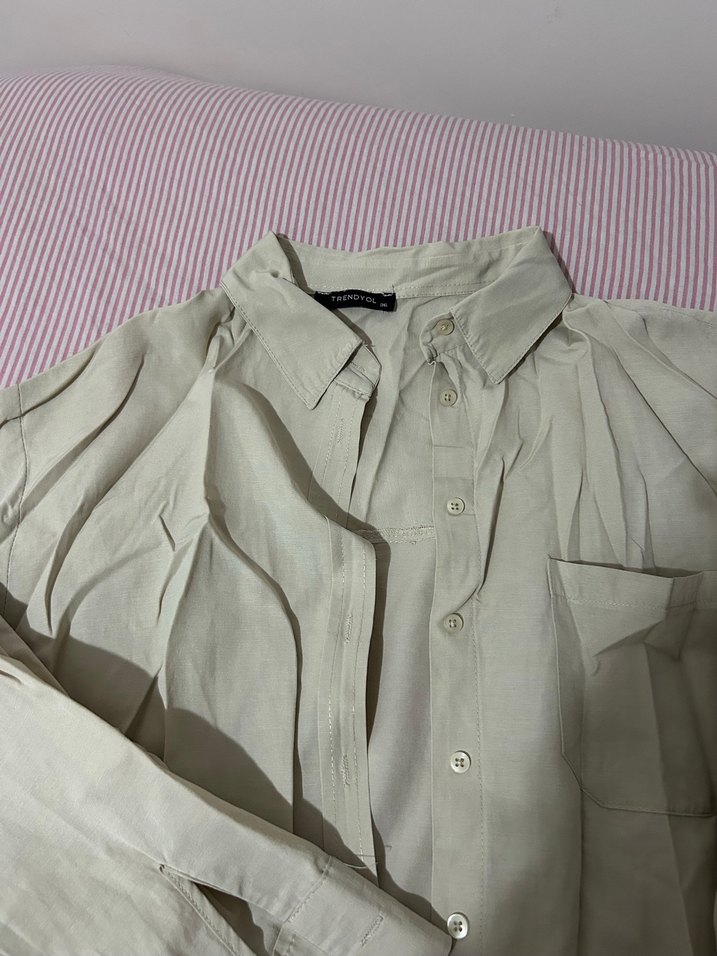 Bej Kadın Keten Gömlek - Görsel 2