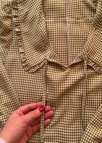 Bohem Yeşil Kareli Kadın Gömlek - Görsel 4