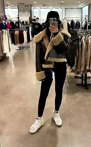 Zara deri kahverengi mont - Görsel 5