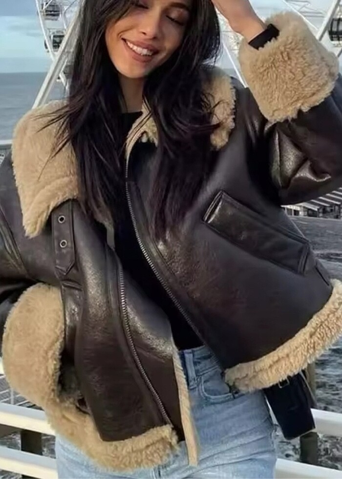 Zara deri kahverengi mont - Görsel 2