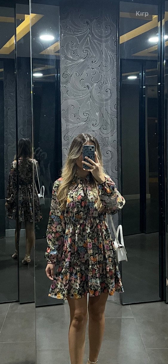 Uzun Kollu Bohem Mini Elbise - Görsel 2