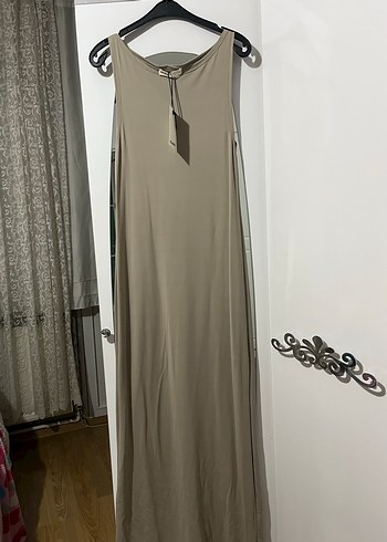 Bej Uzun Askılı Salaş Elbise - Görsel 2