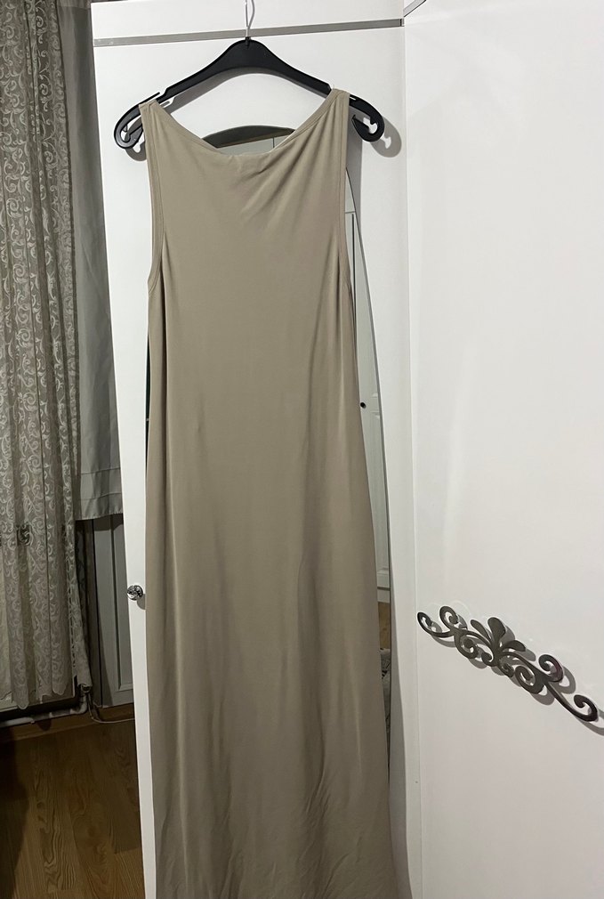 Bej Uzun Askılı Salaş Elbise - Görsel 4