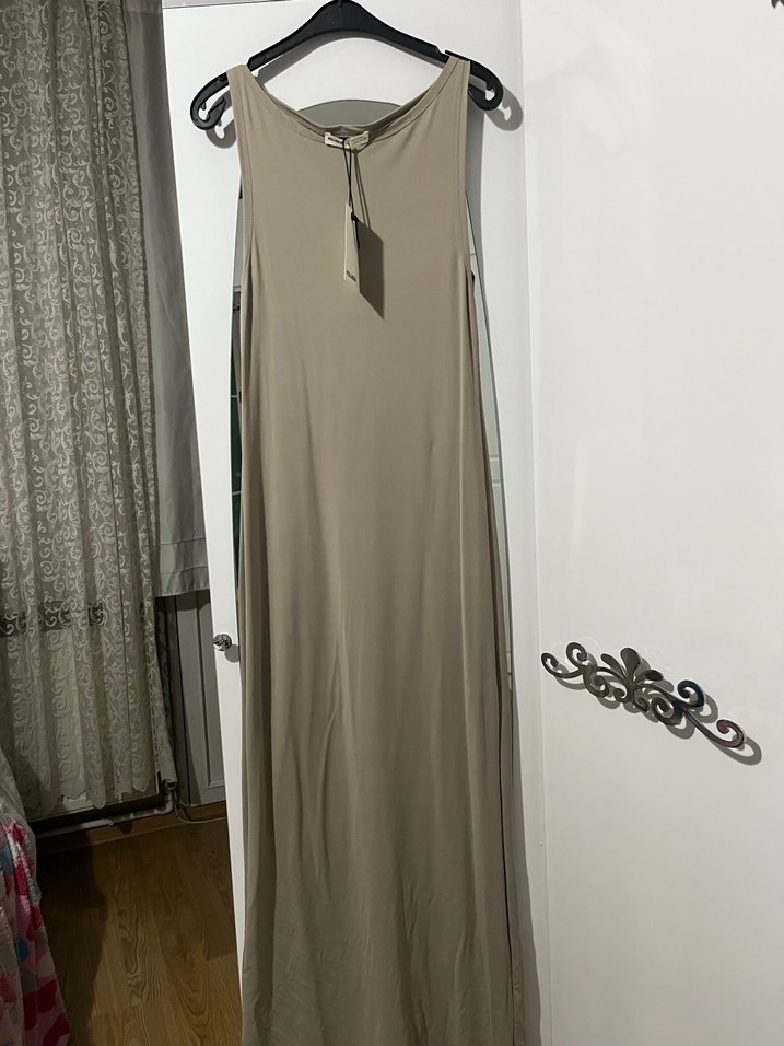 Bej Uzun Askılı Salaş Elbise - Görsel 2