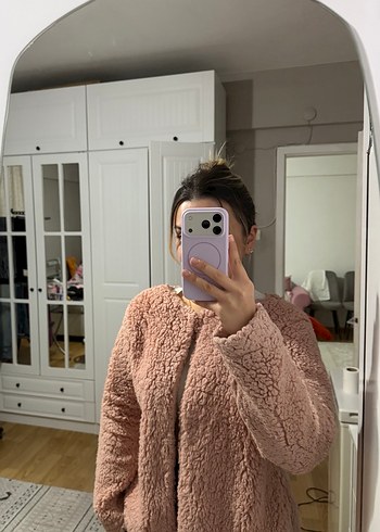 Pembe Peluş Kadın Günlük Ceket - Görsel 4