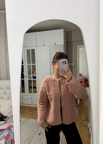 Pembe Peluş Kadın Günlük Ceket - Görsel 2