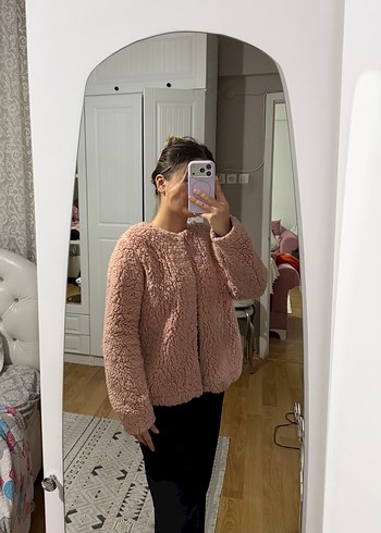 Pembe Peluş Kadın Günlük Ceket - Görsel 3