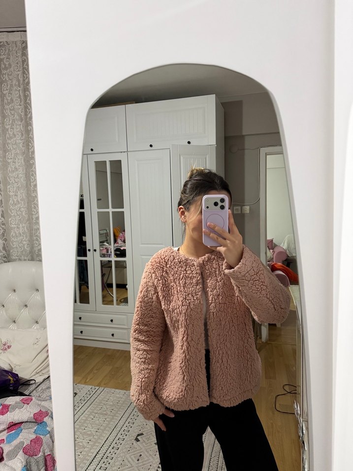 Pembe Peluş Kadın Günlük Ceket - Görsel 2