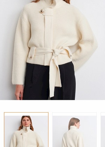 Beyaz Boğazlı Kemerli Kadın Kazak - Görsel 5