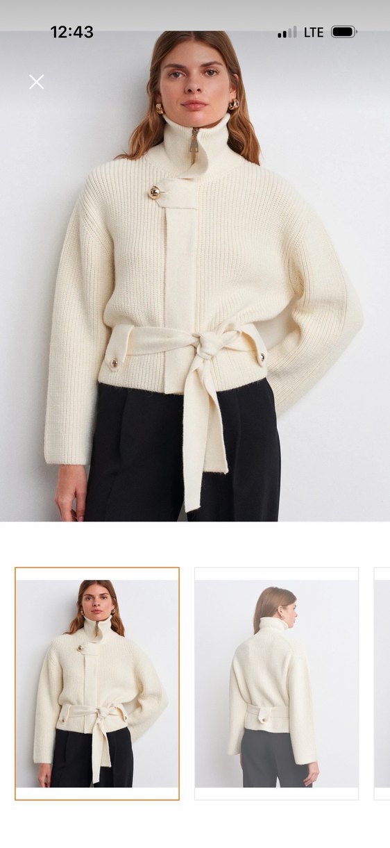 Beyaz Boğazlı Kemerli Kadın Kazak - Görsel 5