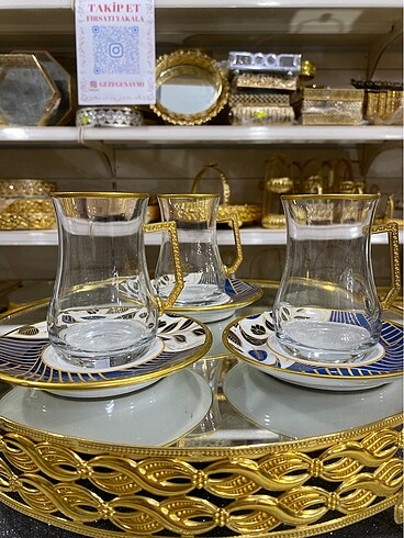 gold detaylı lüks çay bardağı takımı