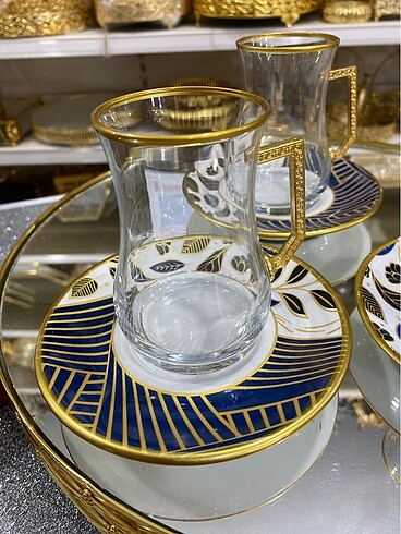 Beden çeşitli Renk gold detaylı lüks çay bardağı takımı