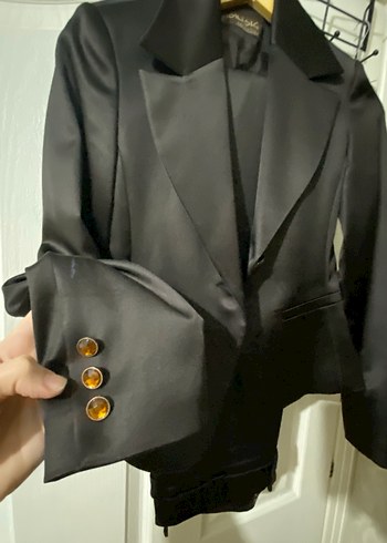 Kahverengi saten Kadın Düğmeli Blazer Ceket - Görsel 9