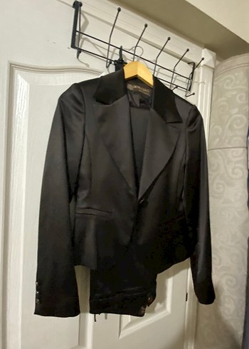 Kahverengi saten Kadın Düğmeli Blazer Ceket - Görsel 4