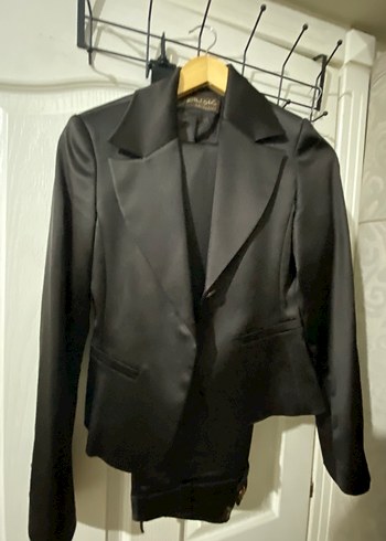 Kahverengi saten Kadın Düğmeli Blazer Ceket - Görsel 5