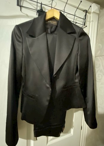 Kahverengi saten Kadın Düğmeli Blazer Ceket - Görsel 10