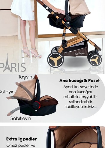Diğer Çift Yönlü Kahverengi Bebek Arabası