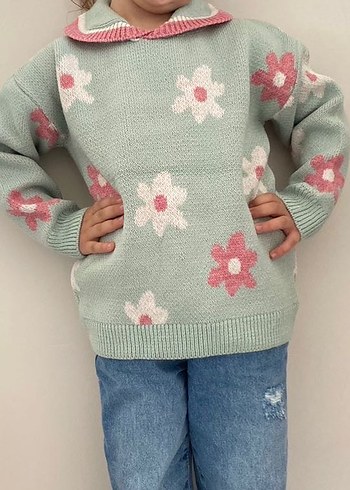 Çiçek Desenli Triko Kazak - Görsel 2