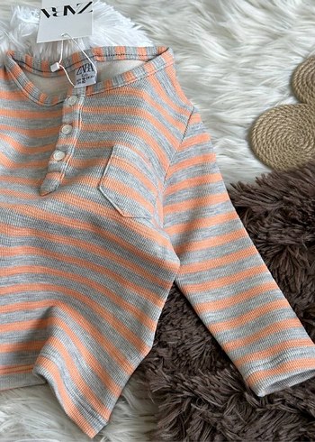 Düğmeli Çizgili Gri Erkek Çocuk Sweatshirt - Görsel 2