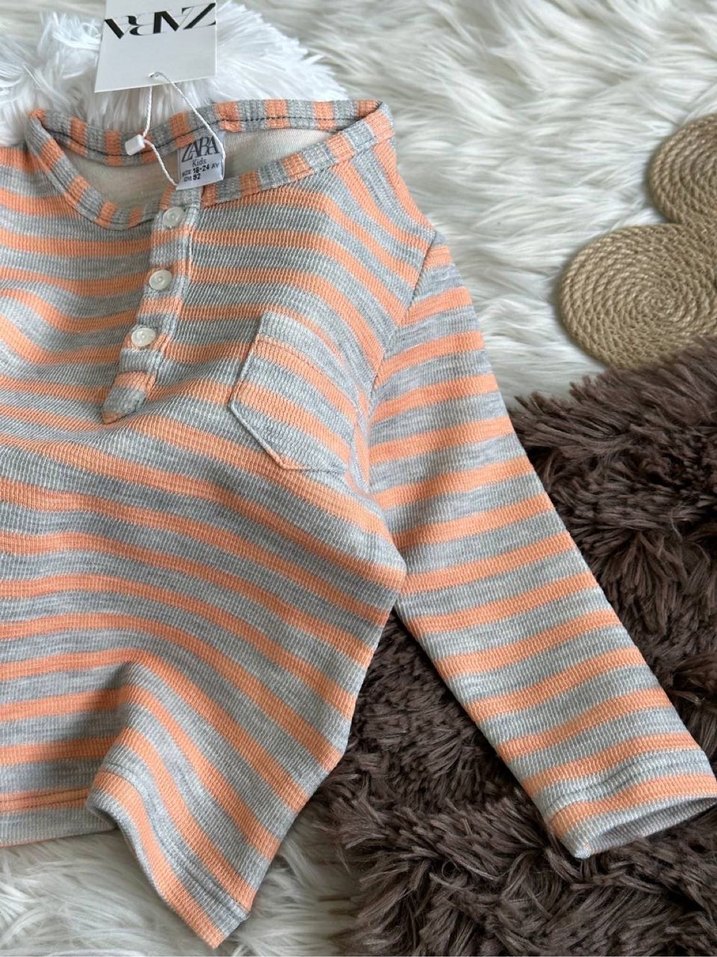 Düğmeli Çizgili Gri Erkek Çocuk Sweatshirt - Görsel 2