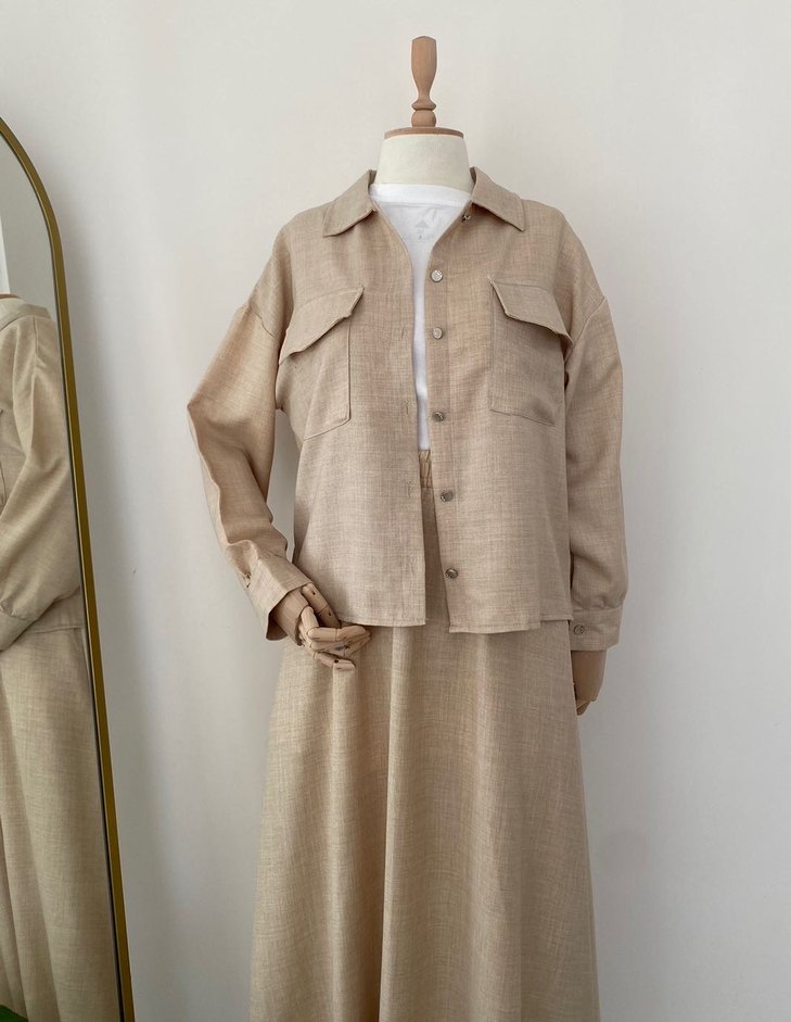 Bej Kadın Uzun Keten ikili takım - Görsel 4