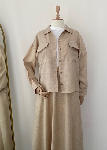 Bej Uzun Keten Kadın ikili Takım - Görsel 4