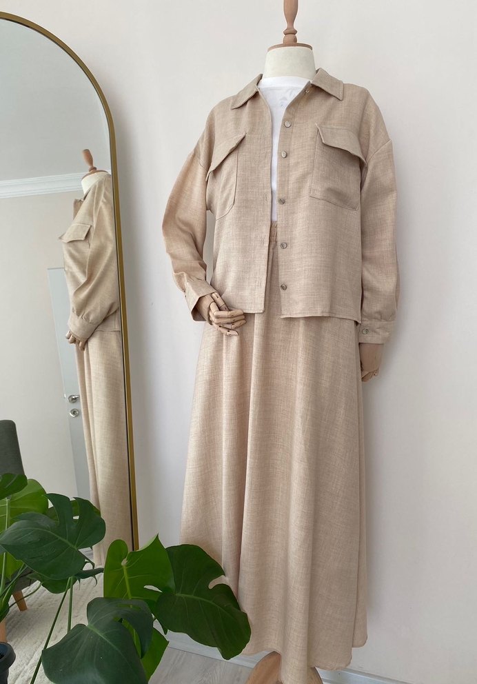 Bej Uzun Keten Kadın ikili Takım - Görsel 2