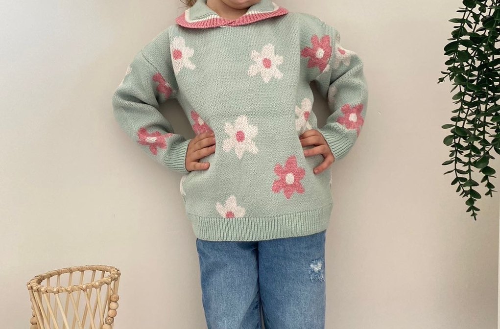 Çiçek Desenli  Triko Kazak - Görsel 2