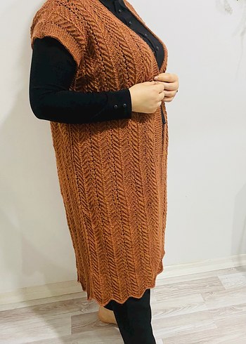 Bohem Tarz Kadın Kahverengi Örgü Yelek - Görsel 3