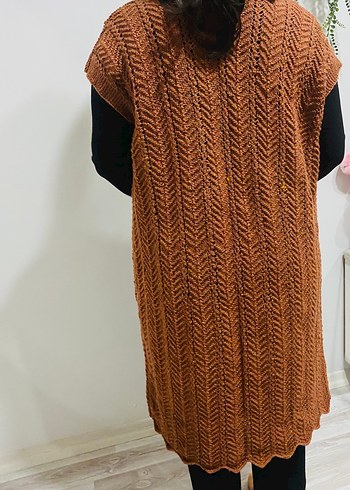 Bohem Tarz Kadın Kahverengi Örgü Yelek - Görsel 5