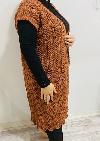 Bohem Tarz Kadın Kahverengi Örgü Yelek - Görsel 4