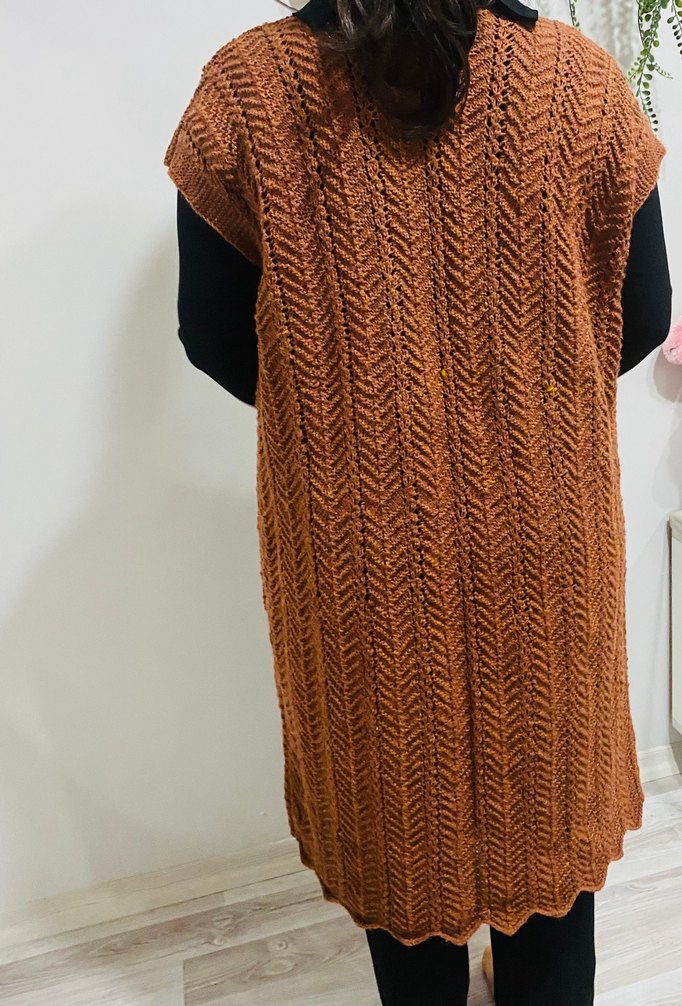 Bohem Tarz Kadın Kahverengi Örgü Yelek - Görsel 5