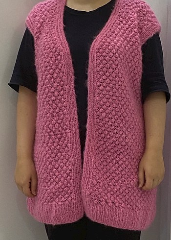 Pembe Örgü Kısa Hamile Hırkası - Görsel 3