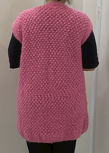 Pembe Örgü Kısa Hamile Hırkası - Görsel 2