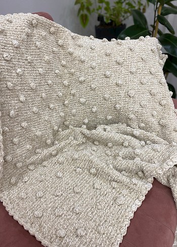 Nakışlı Örgü Bebek Battaniyesi açık kahve - Görsel 2