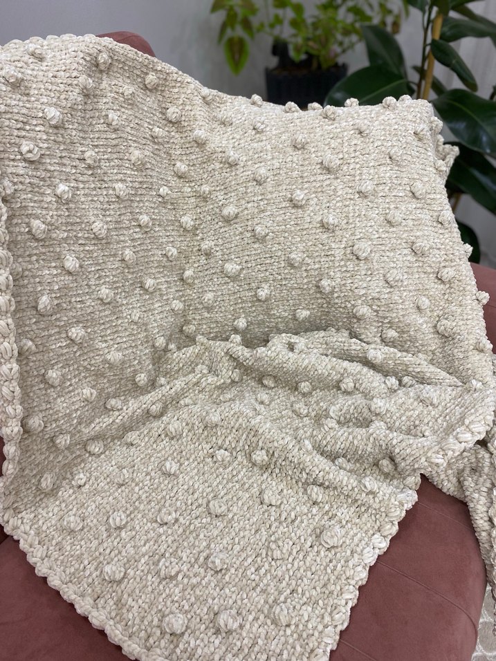 Nakışlı Örgü Bebek Battaniyesi açık kahve - Görsel 2