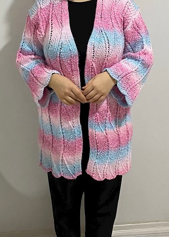 Uzun Kollu Bohem Renkli Triko Hırka - Görsel 2